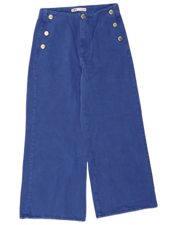 Zara Womens High Waist Wide Leg Cropped Jeans EU 38 Small W28 L24 Blue