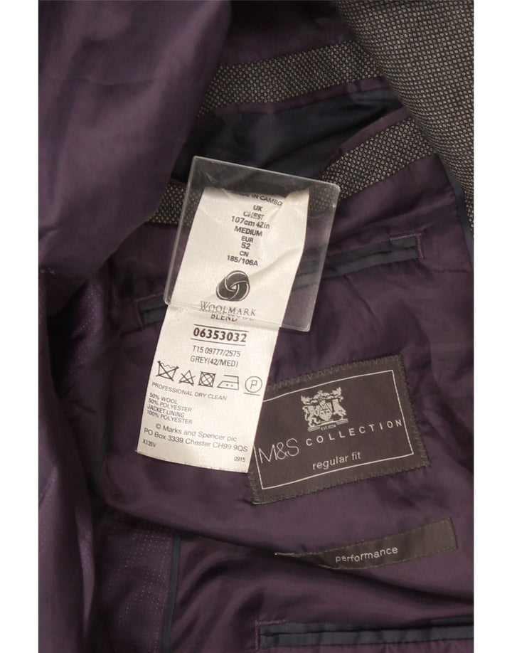 Marks & Spencer Mens 2 Button Regular Fit Blazer Jacket UK 42 Large Grey