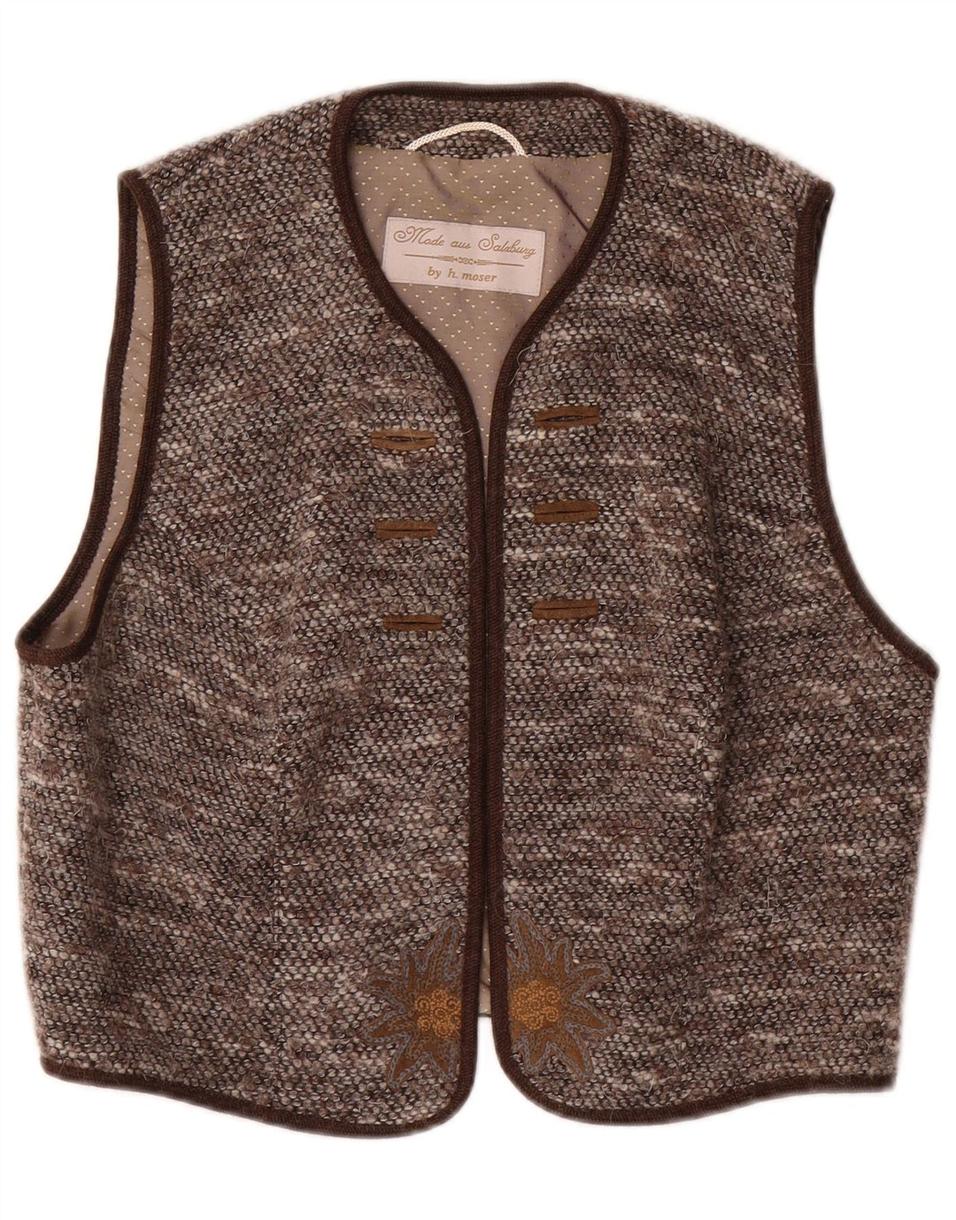 H.MOSER Womens OPEN Waistcoat IT 44 Medium Brown Floral Polyacrylic