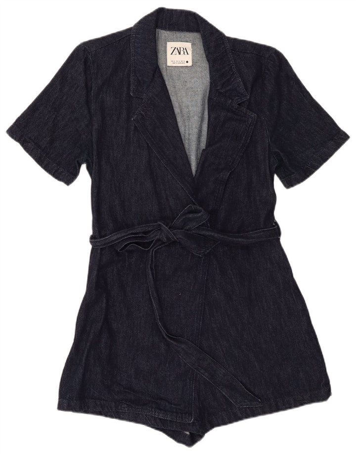 Zara Dame Denim Playsuit UK 12 Medium Navy Blue
