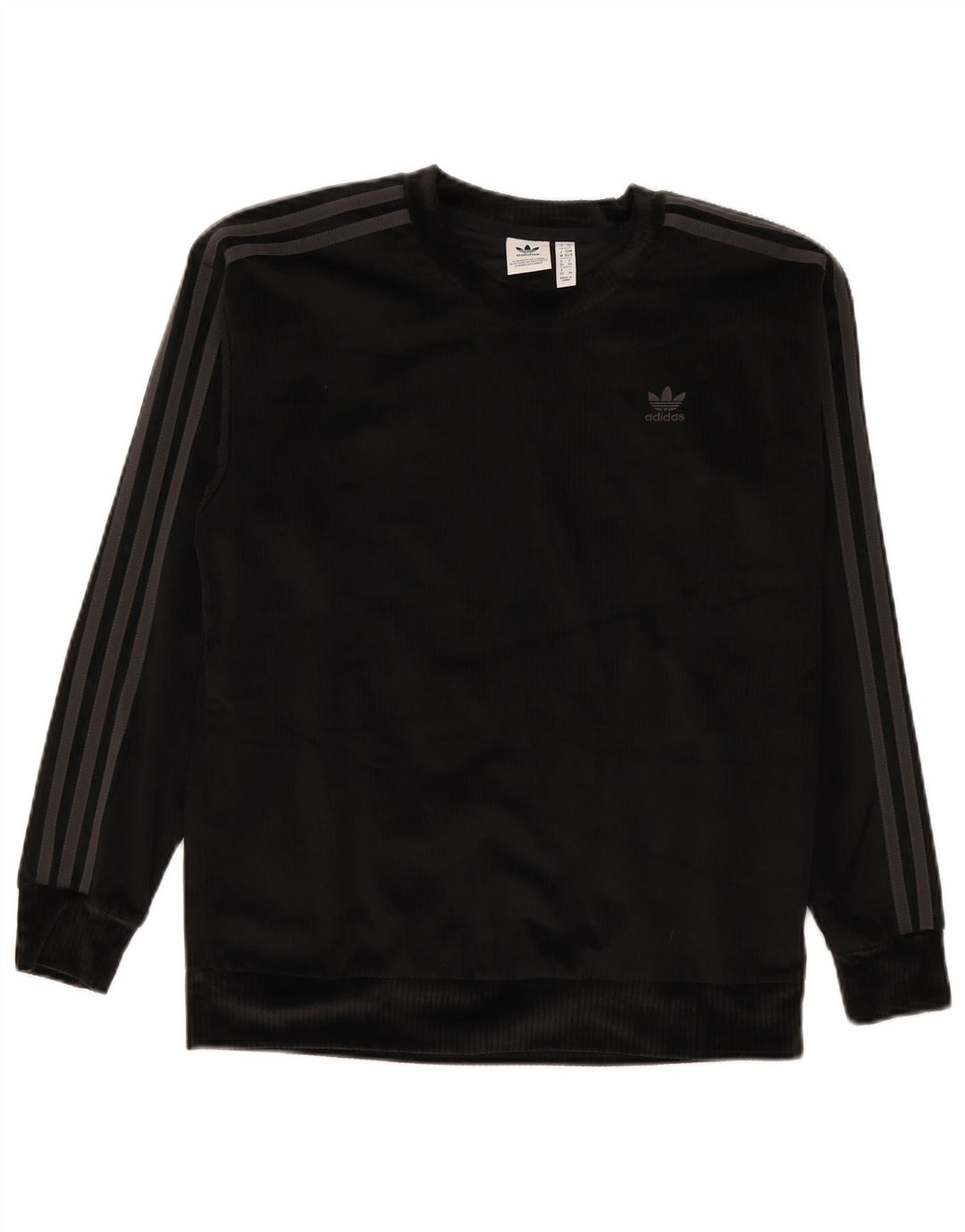 Adidas Womens Oversized Velour Sweatshirt Jumper UK 6 XS Black Polyester