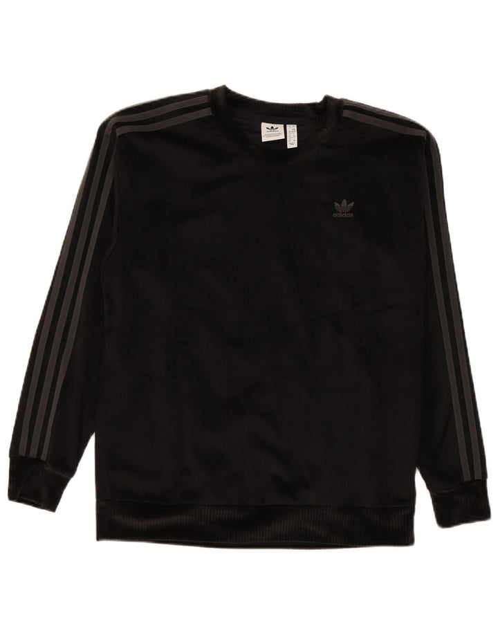 Adidas Womens Oversized Velour Sweatshirt Jumper UK 6 XS Black Polyester