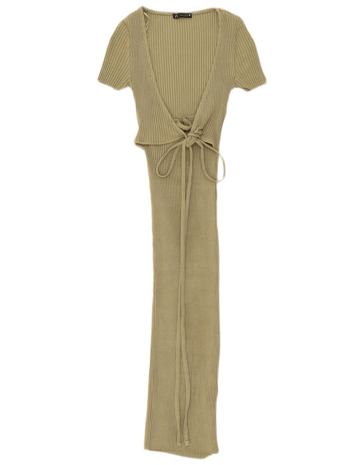 Zara Womens Maxi Dress UK 8 Small Khaki Cotton