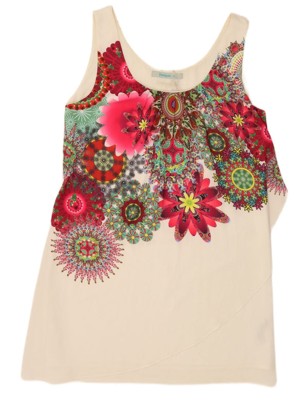 Desigual Top tunica senza maniche da donna EU 44 XL Poliestere floreale bianco