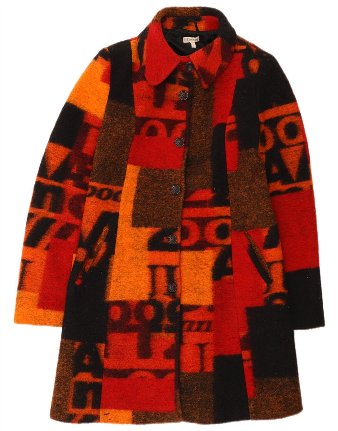 Deerberg Womens Overcoat UK 12 Medium Multicoloured Geometric Wool