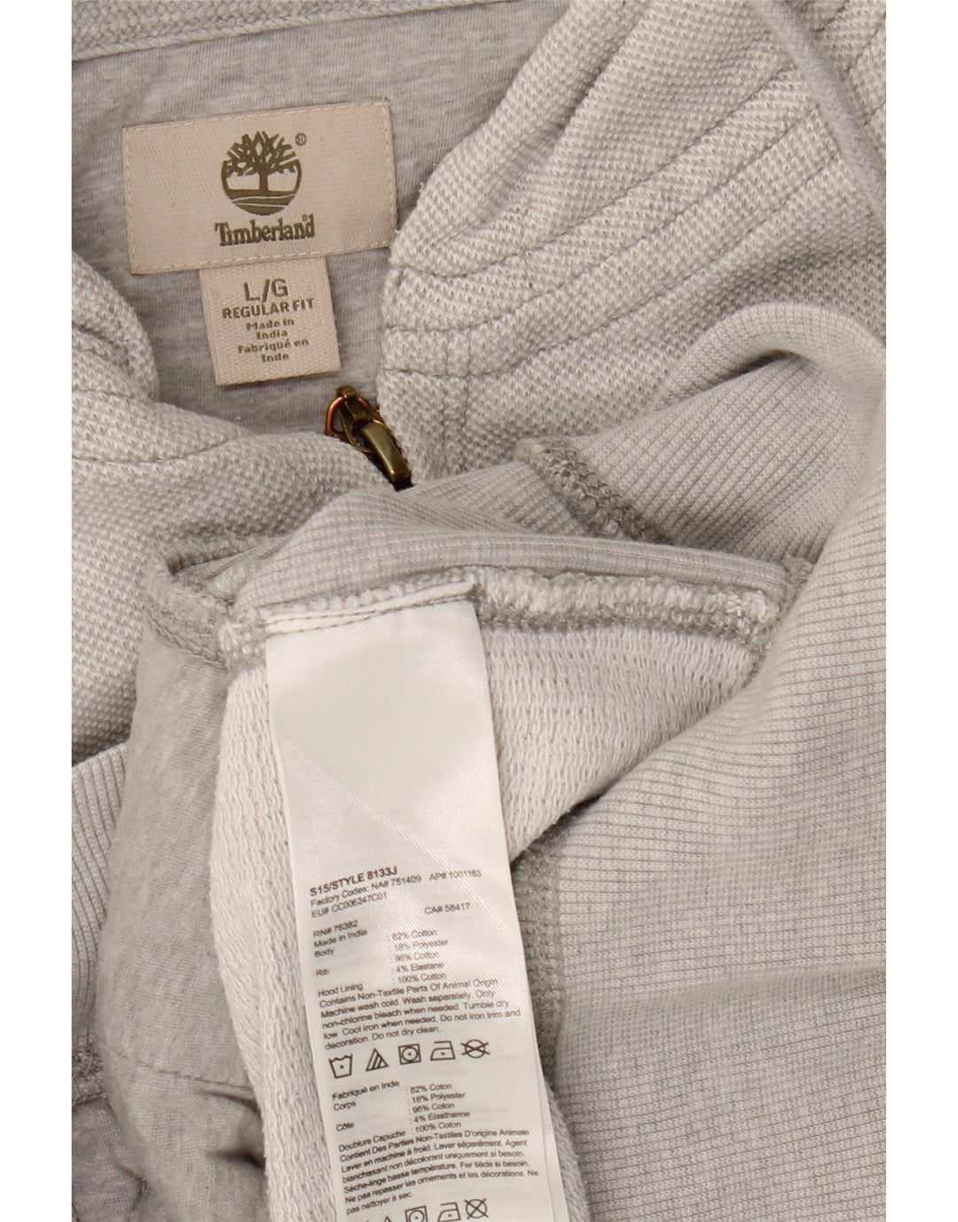 Timberland Mens Regular Fit Zip Hoodie Sweater Large Grey Cotton