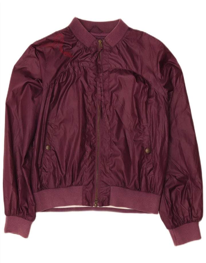 Lee Womens Graphic Bomber Jacket UK 14 Medium Burgundy Polyester