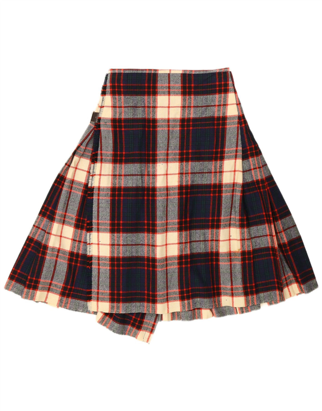 Vintage Kvinder Kilted Wrap Nederdel W26 Small Navy Blue Plaid