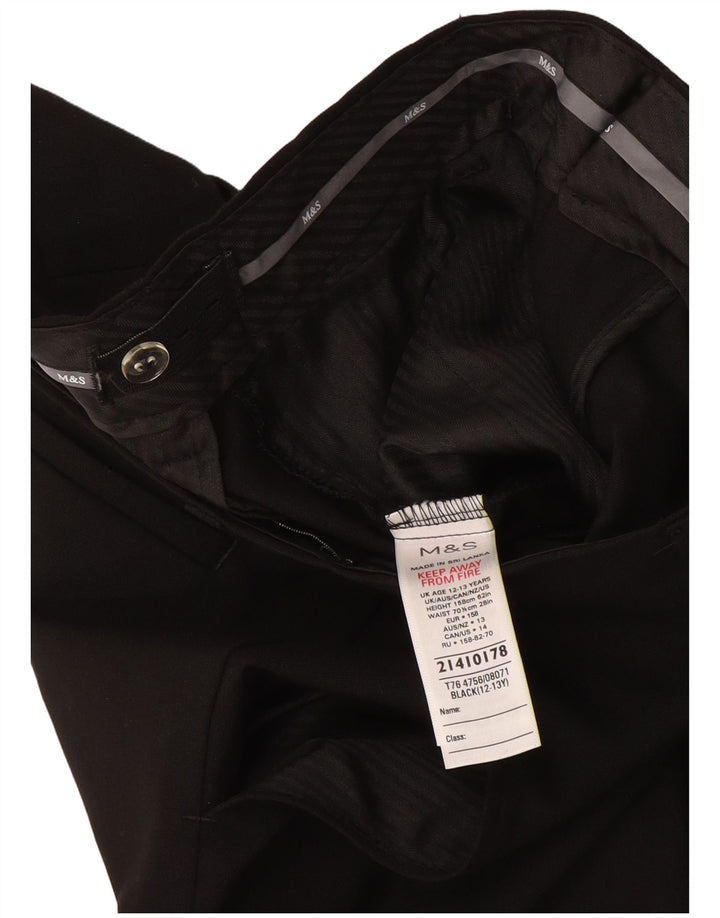 Marks & Spencer Boys Slim Suit Trousers 12-13 Years W32 L27 Black Polyester