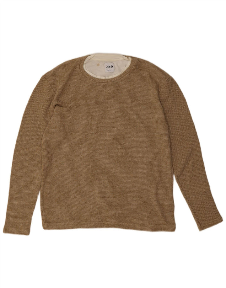 Zara Mens Top Long Sleeve Small Beige Cotton