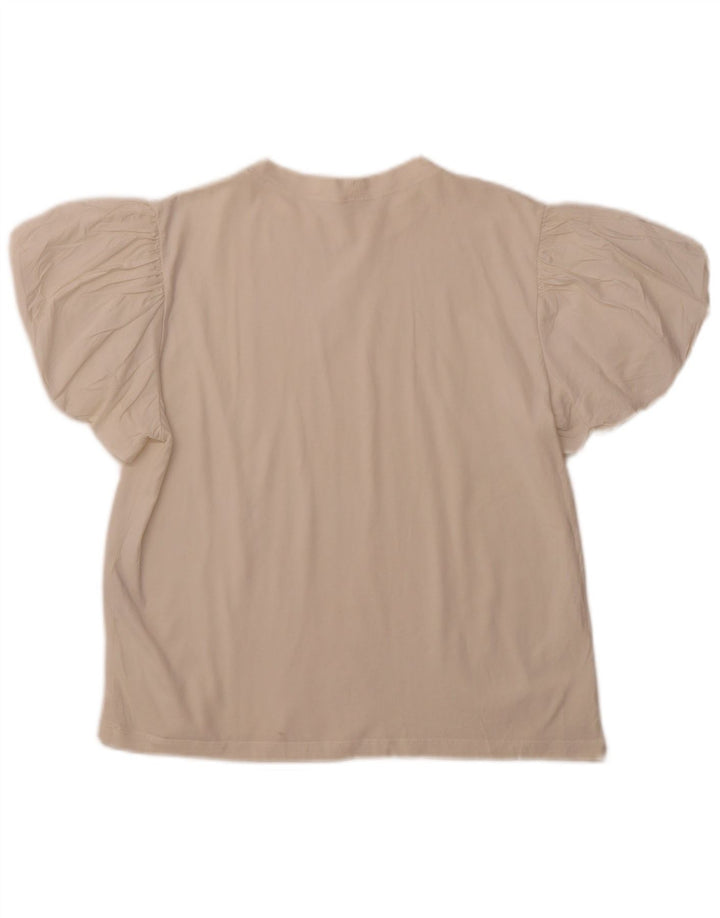 ZARA Womens Blouse Top UK 12 Medium Off White Cotton
