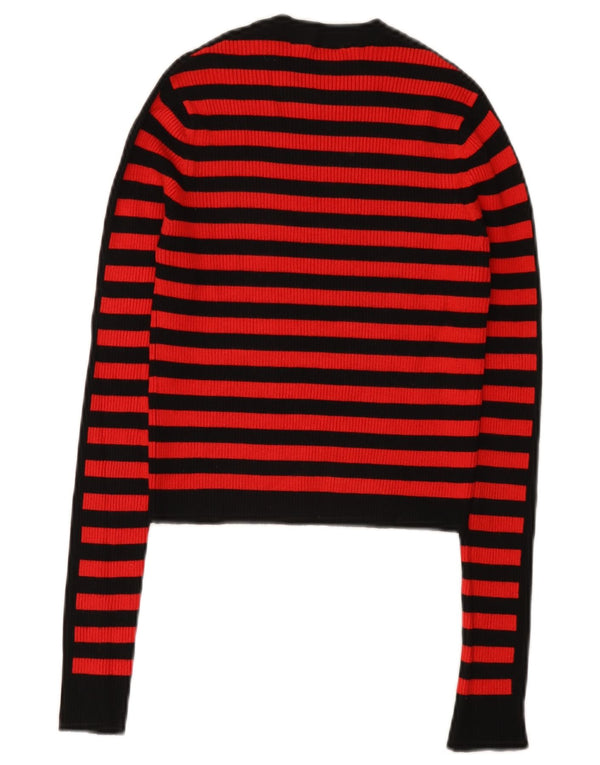 Zara Womens Crop Top Manches Longues UK 8 Petite Viscose Rayée Rouge