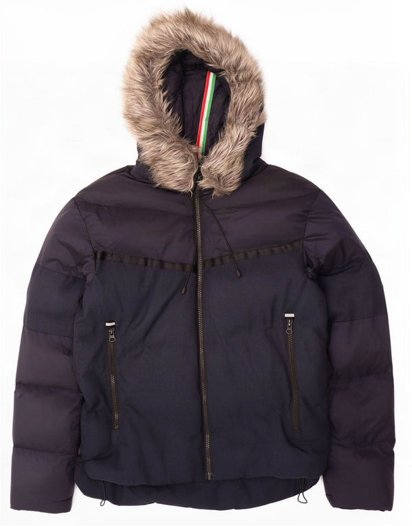 Giacca imbottita con cappuccio da uomo 883 Police UK 42 XL Nylon blu navy