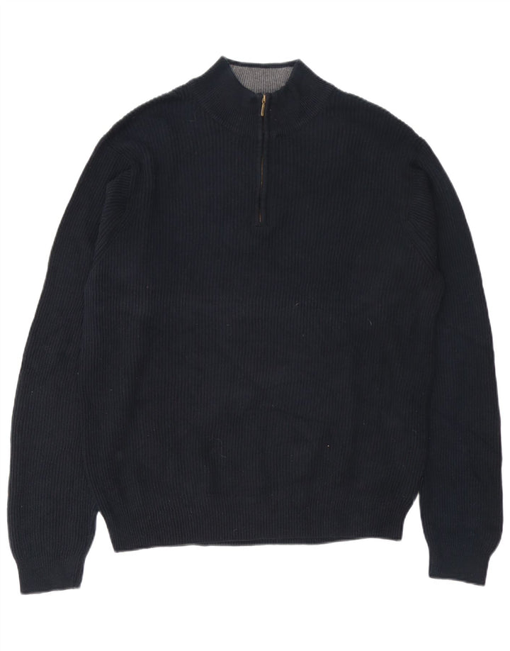 IZOD Mens Zip Neck Jumper Sweater Medium Black Cotton