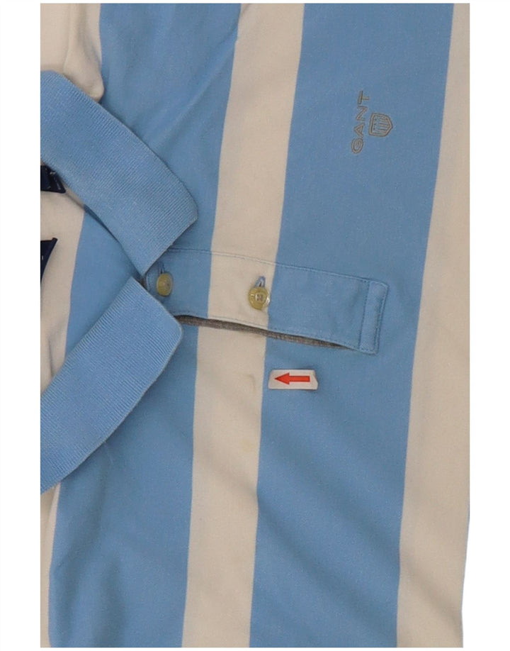 Gant Mens Polo Shirt Large Blue Striped Cotton