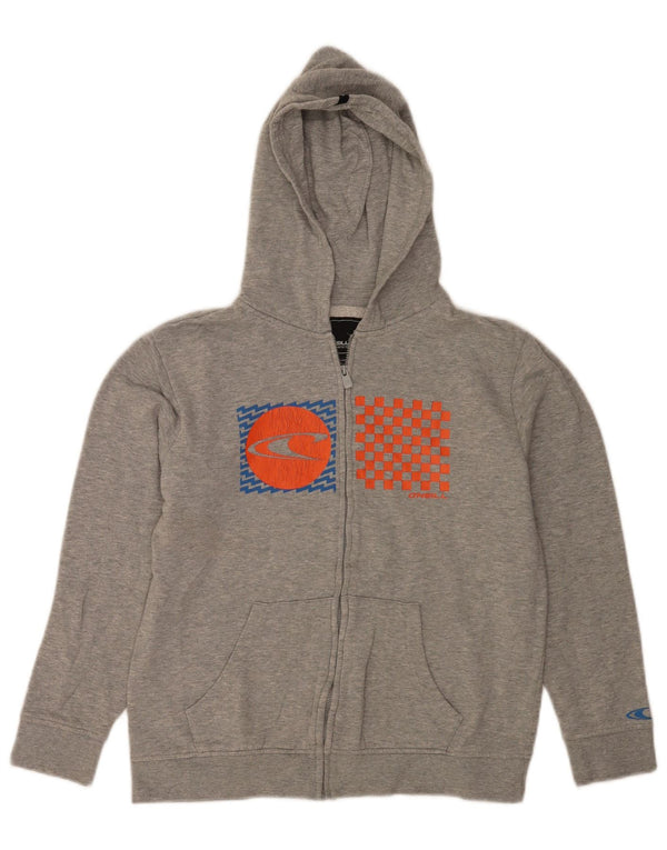 O'Neill Boys Graphic Zip Hoodie Sweater 12-13 Years Large Grey Cotton