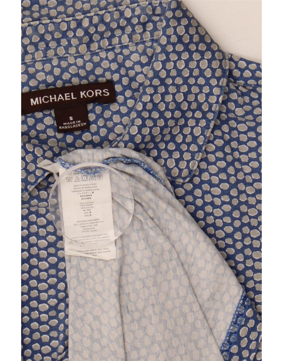 Michael Kors Mens Short Sleeve Pullover Shirt Small Blue Spotted Cotton