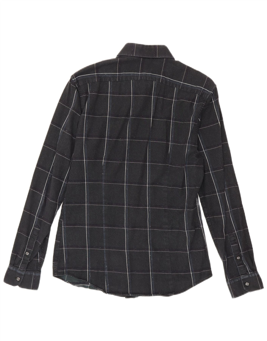 Camicia Reiss da uomo slim fit in flanella, cotone a quadri nero medio