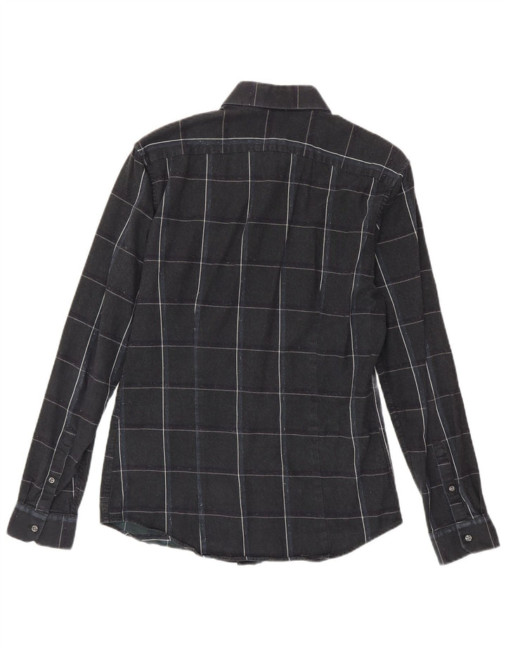 Camicia Reiss da uomo slim fit in flanella, cotone a quadri nero medio