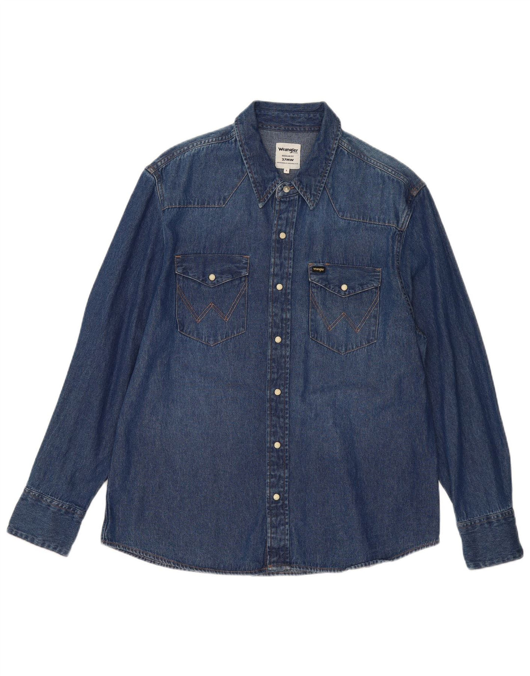 Wrangler Mens Regular Fit Denim Shirt Large Blue Cotton