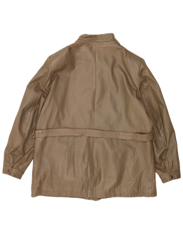 Vintage Dame Læderjakke IT 46 Stor Khaki Læder