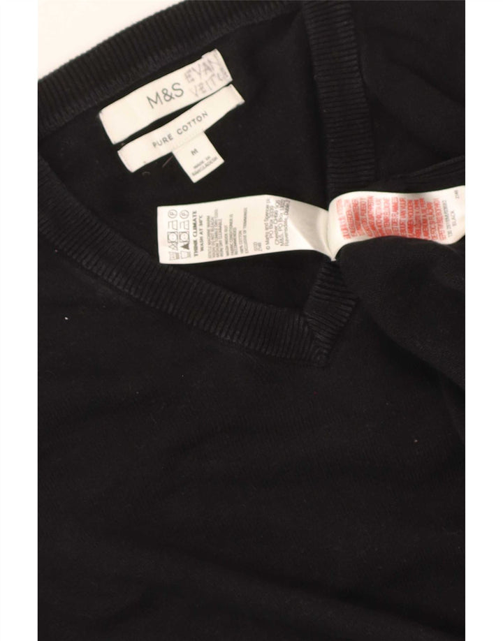 Marks & Spencer Mens V-Neck Jumper Sweater Medium Black Cotton