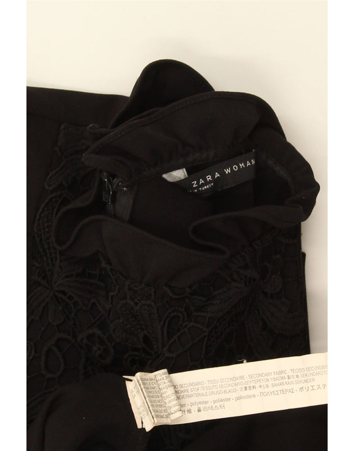 ZARA Dame A-Line Kjole UK 10 Small Black Floral Polyester
