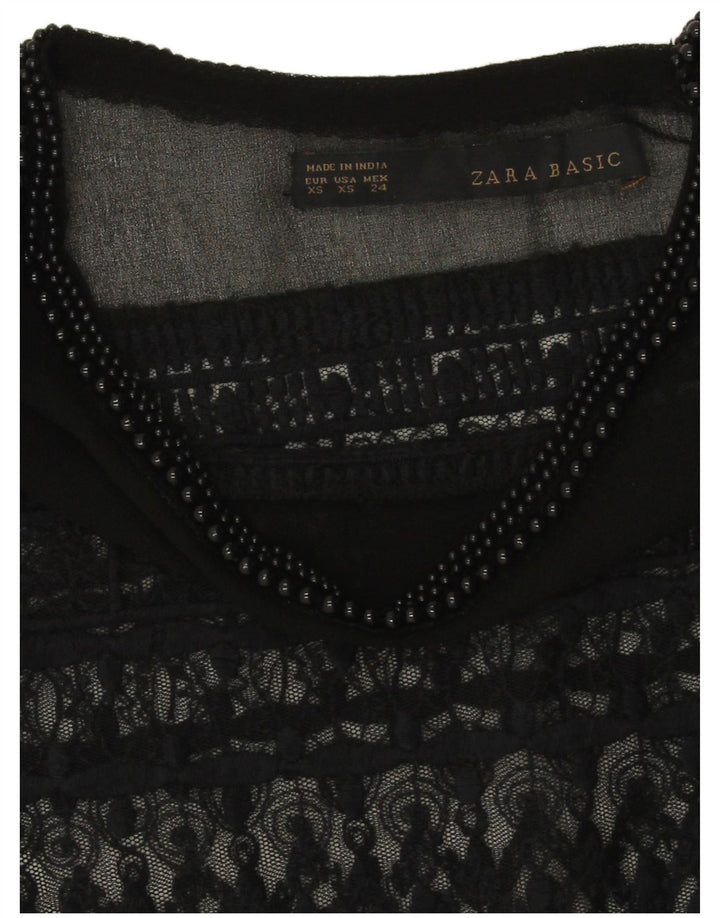 Zara Womens Lace See Through Top UK 6 XS Navy Blue