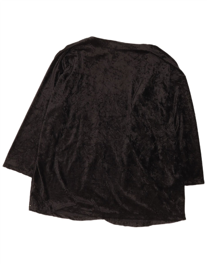 Vintage Womens Graphic Cardigan Top EU 52/54 4XL Black Polyester