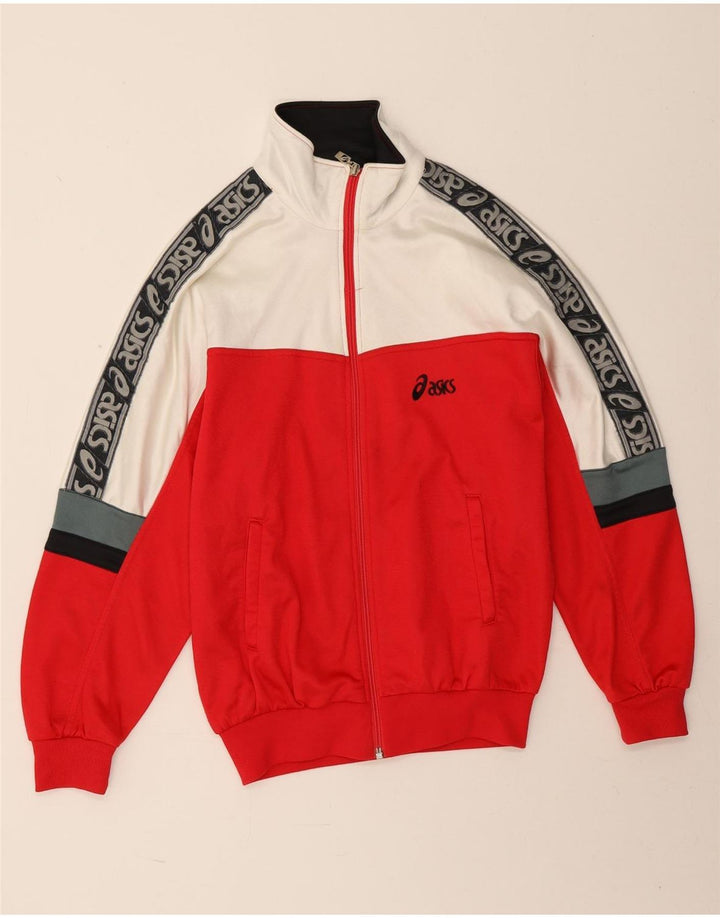 Asics Mens Graphic Tracksuit Top Jacket UK 42 Large Red Colourblock