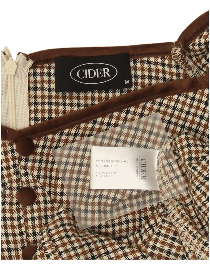 Cider Kvinder Off Shoulder A-Line Kjole UK 12 Medium Brown Houndstooth