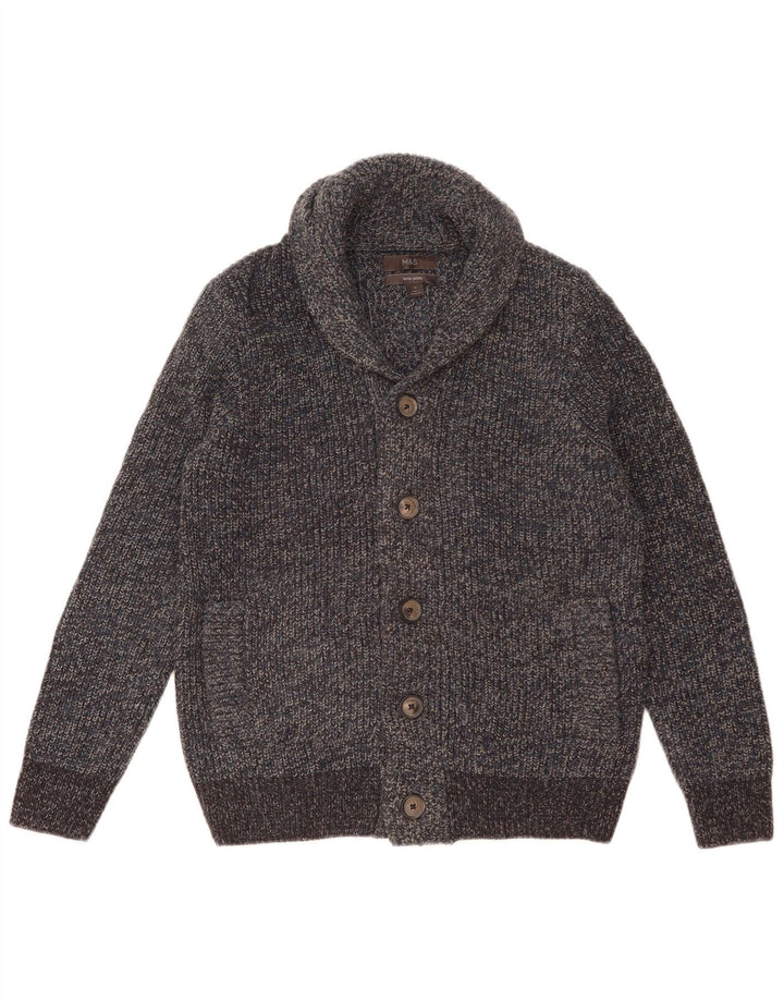Marks & Spencer Mens Cardigan Sweater Medium Blue Flecked Wool