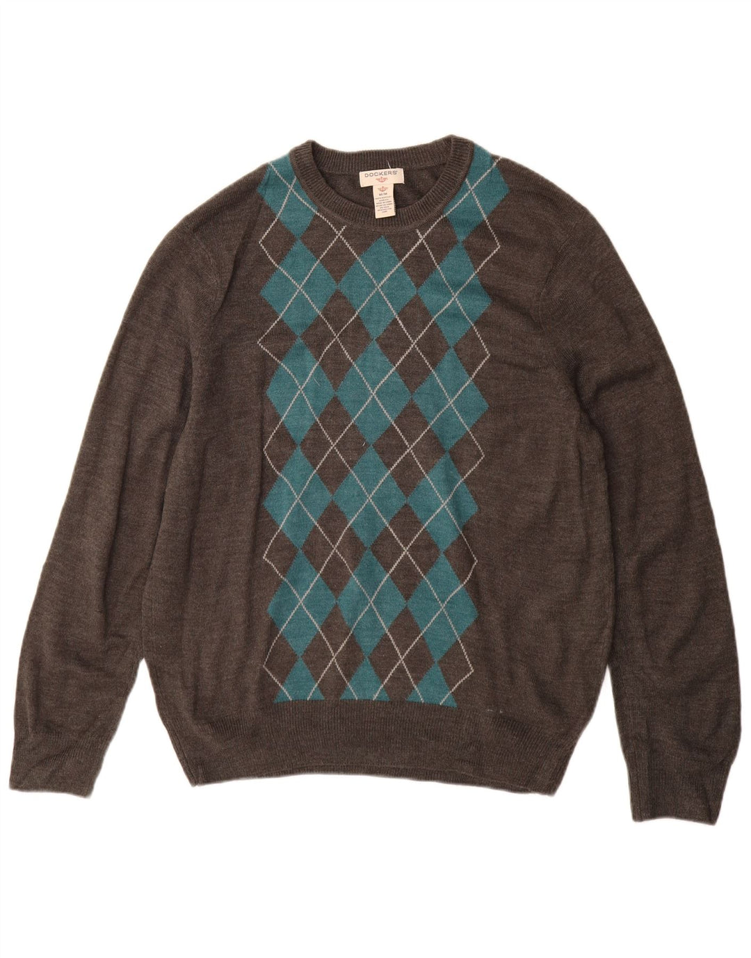 Dockers Mens Crew Neck Jumper Sweater Medium Grey Argyle/Diamond Acrylic