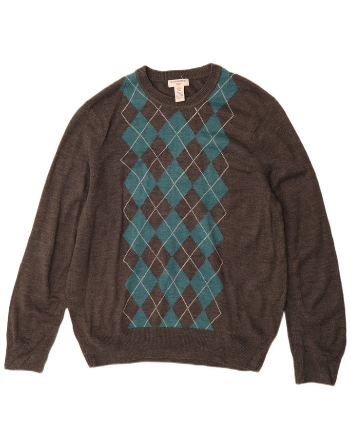 Dockers Mens Crew Neck Jumper Sweater Medium Grey Argyle/Diamond Acrylic