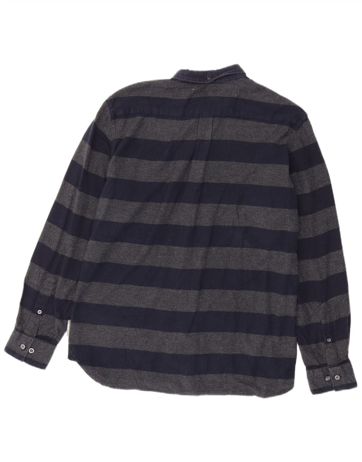 Camicia da uomo in flanella French Connection, cotone a righe medie blu navy