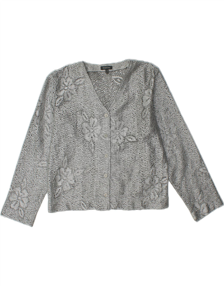 STREET ONE Womens Cardigan Sweater UK 14 Medium Grey Floral Polyester Vintage Street One and Second-Hand Street One from Messina Hembry 