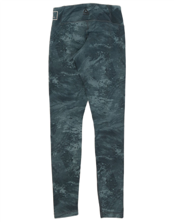 Reebok Womens Speedwick abstrakt mønster Leggings UK 4/6 XS blå polyester