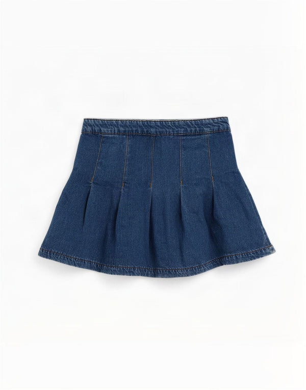 Gonna a pieghe in denim per ragazze Marks & Spencer 10-11 anni W24 cotone blu