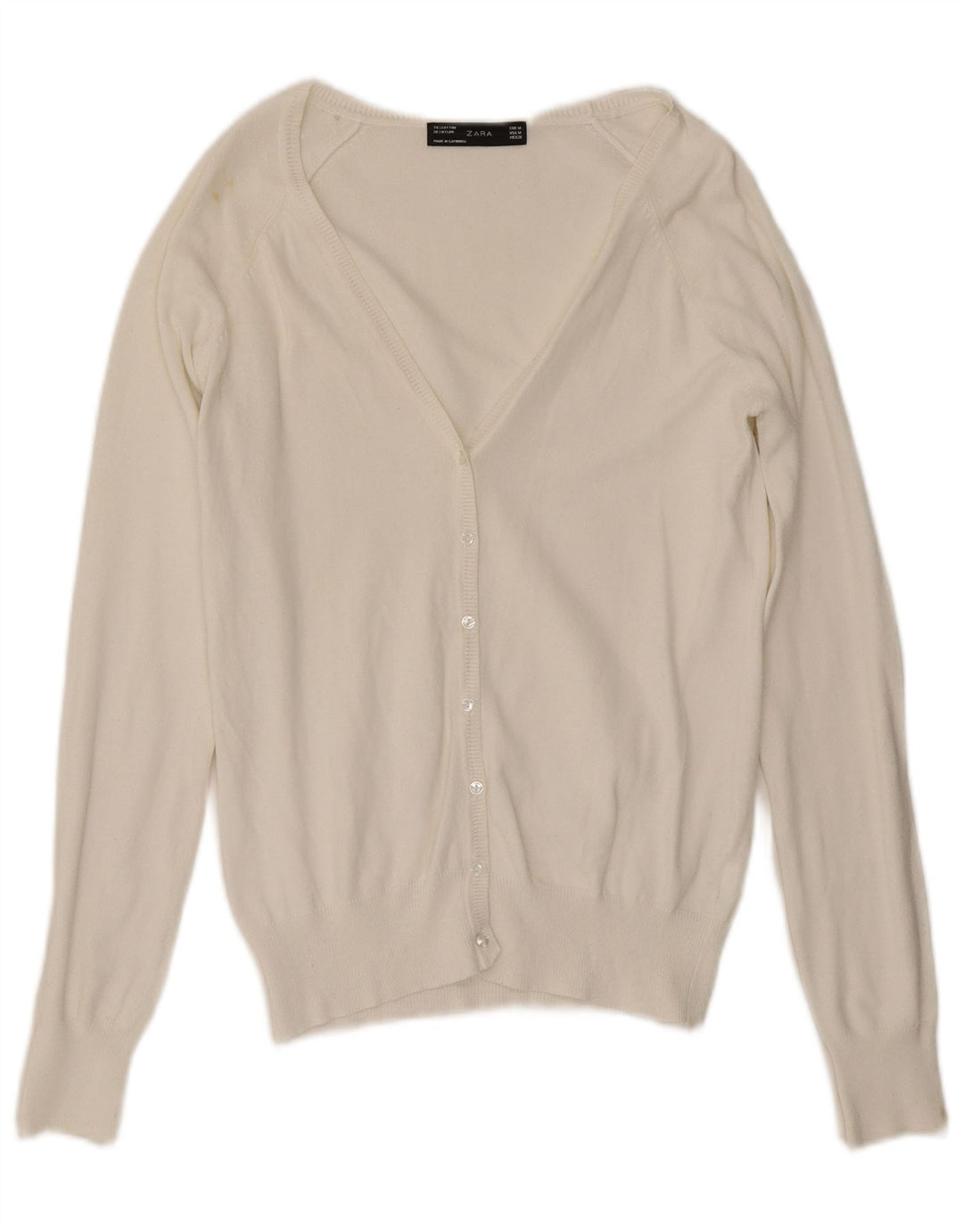 ZARA Womens Cardigan Sweater UK 12 Medium White Cotton