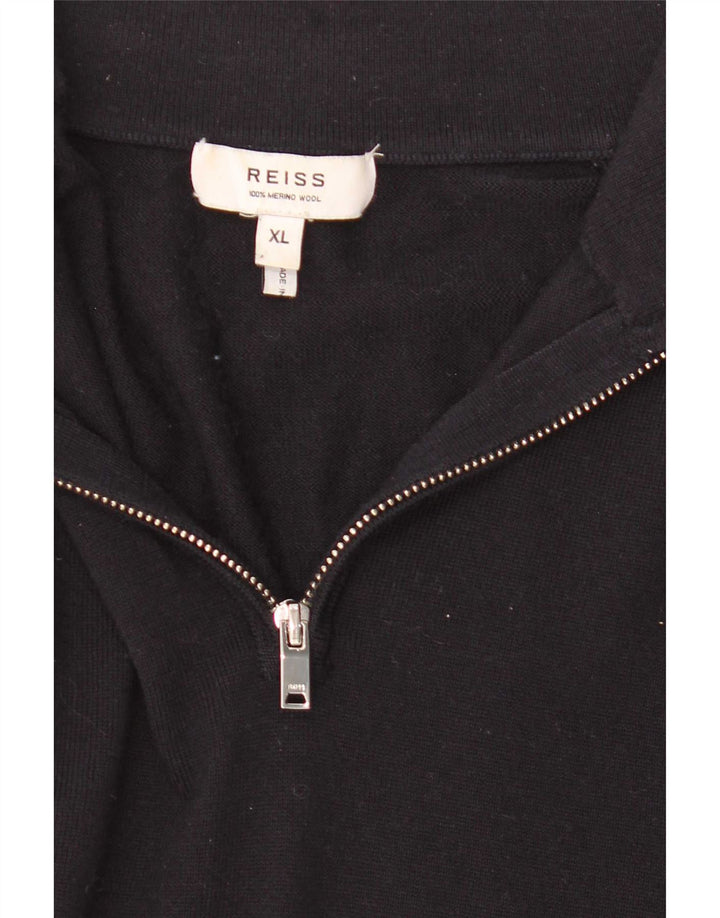 Reiss Mens Zip Neck Jumper Sweater XL Black Wool