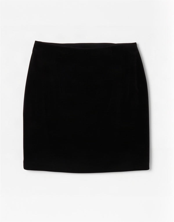 Mini saia feminina vintage de veludo Reino Unido 14 médio W30 algodão preto