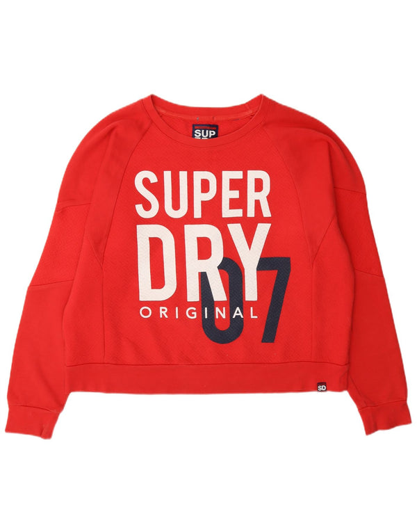 Superdry Womens Crop Graphic Sweatshirt Jumper UK 16 Large Red Bomuld
