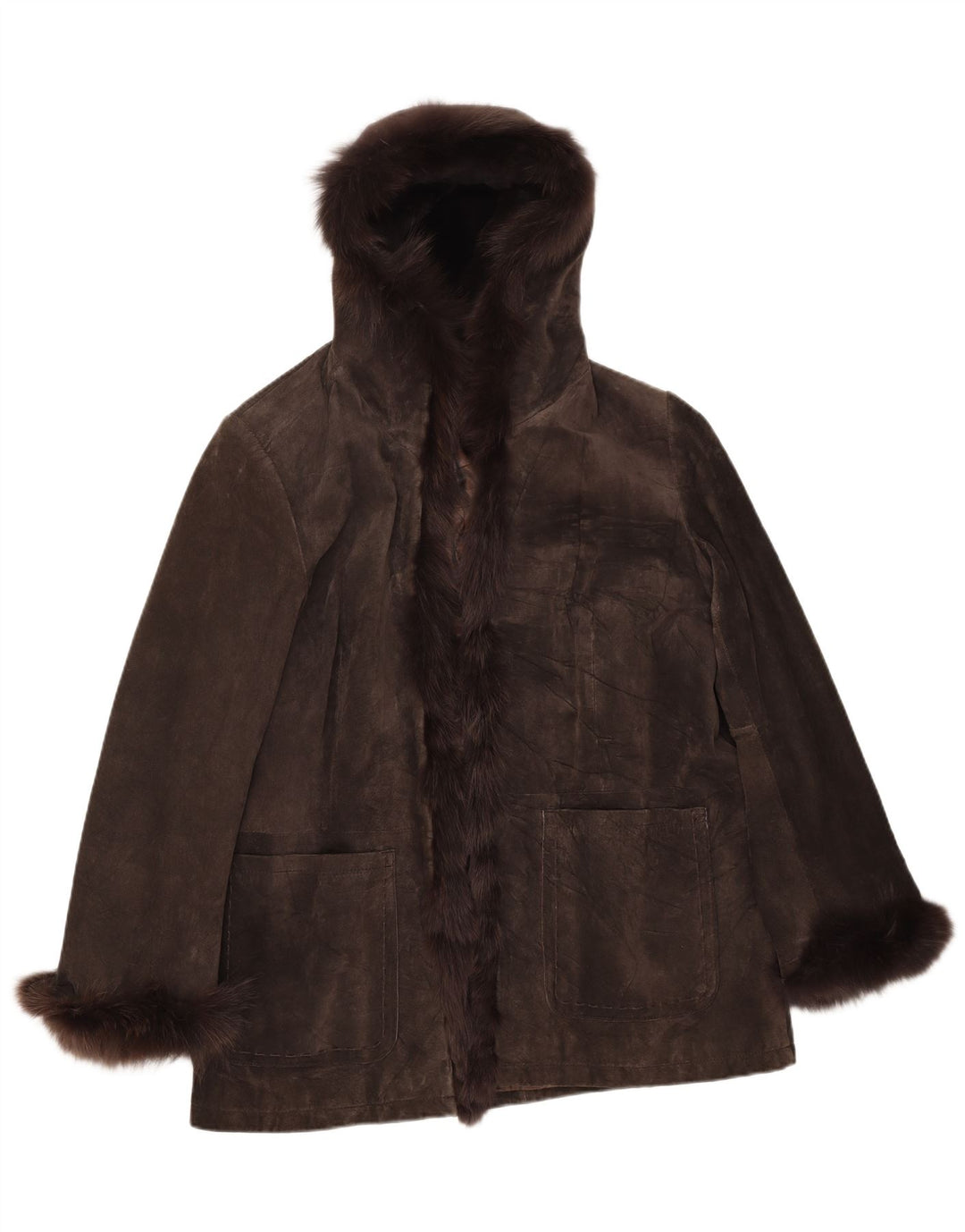 Private Womens Hooded Suede Jacket IT 48 XL Brown