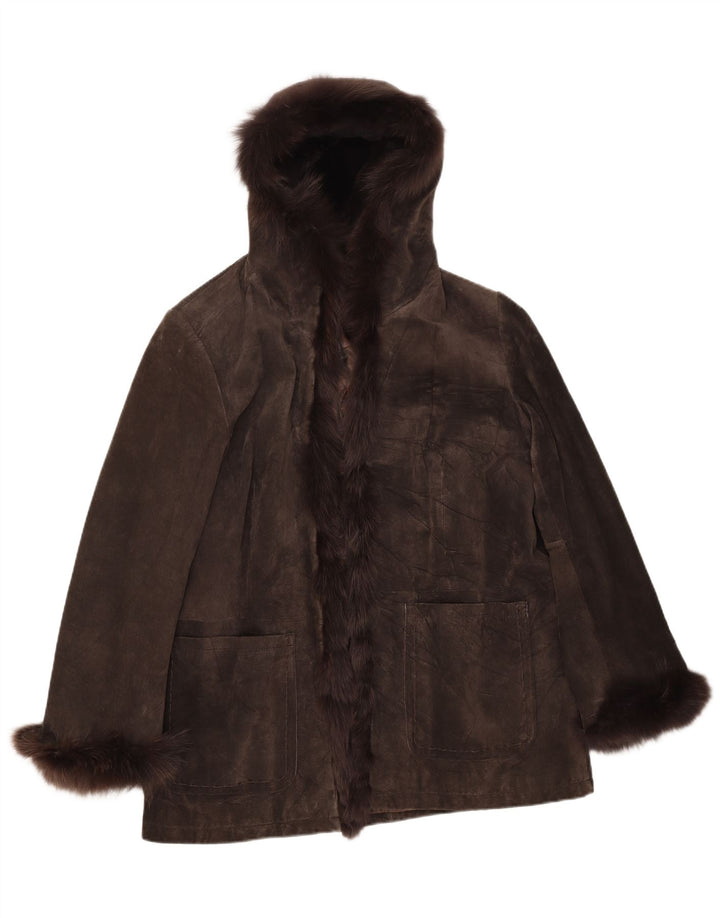 Private Womens Hooded Suede Jacket IT 48 XL Brown