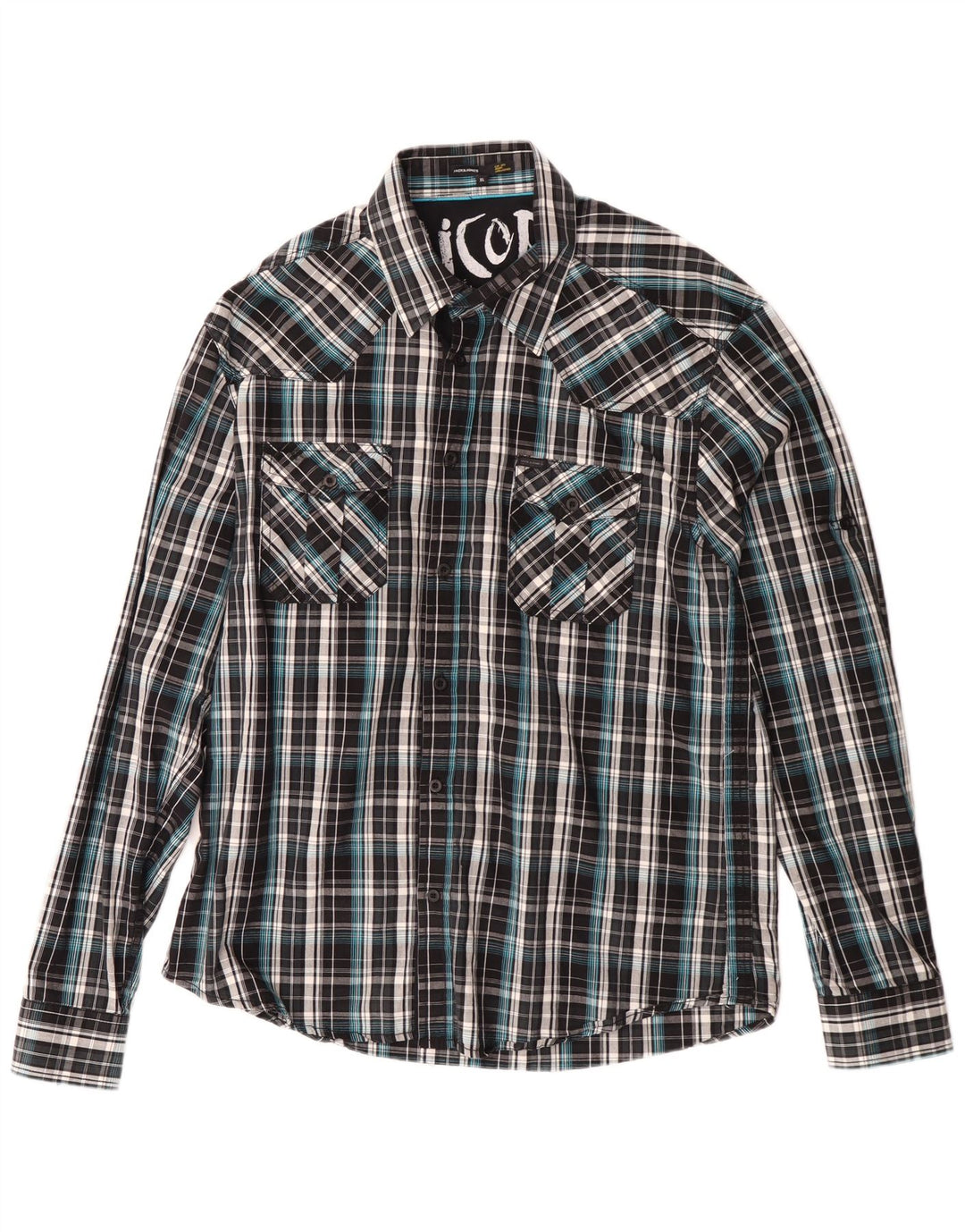 Camicia da uomo Jack & Jones XL in cotone a quadri neri