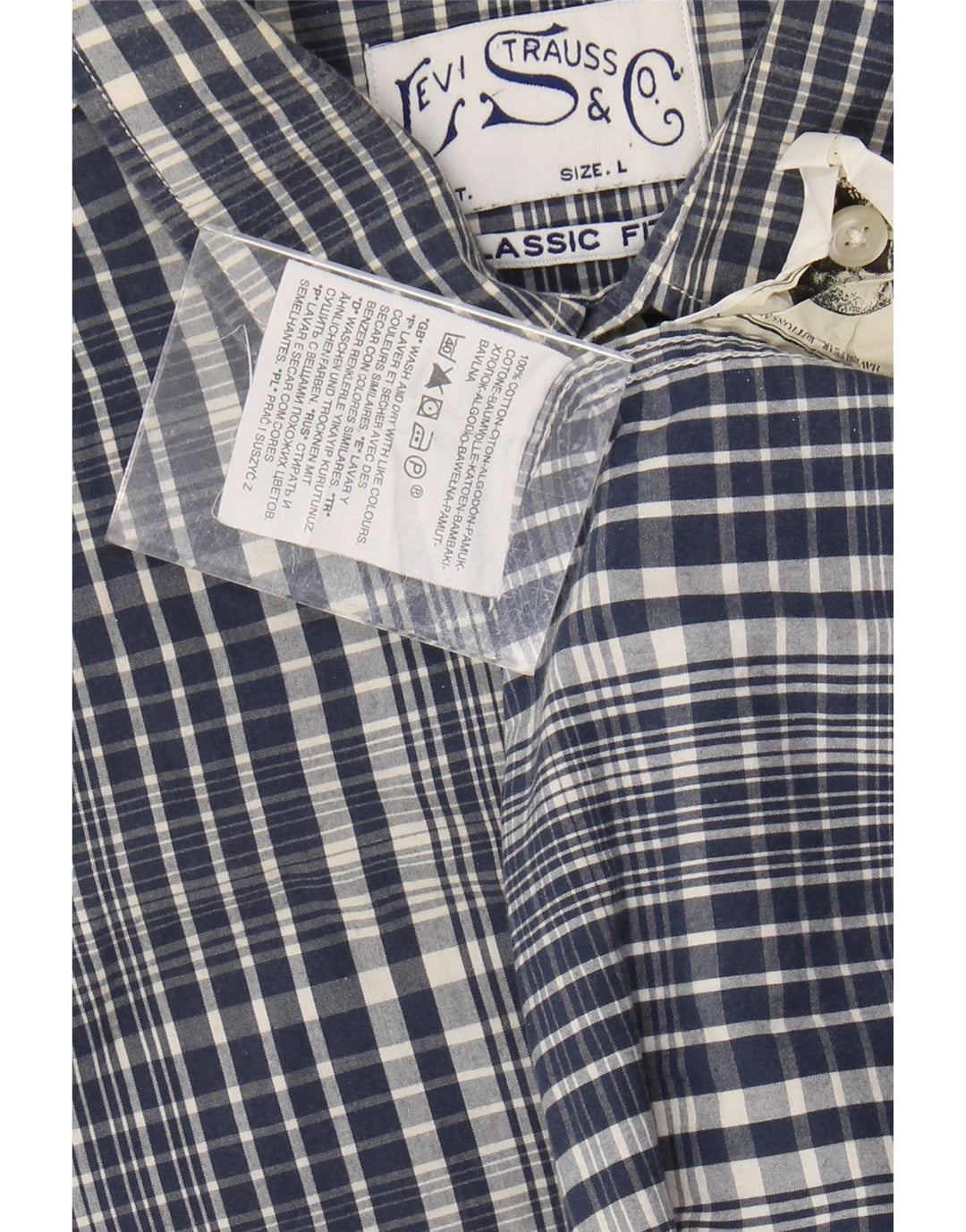 Levi's Mens Short Sleeve Classic Fit Shirt Large Navy Blue Check Cotton
