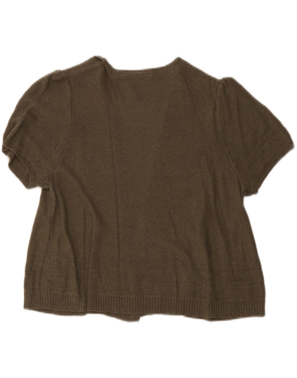 Marks & Spencer Womens Short Sleeve Cardigan Sweater UK 14 Medium Khaki