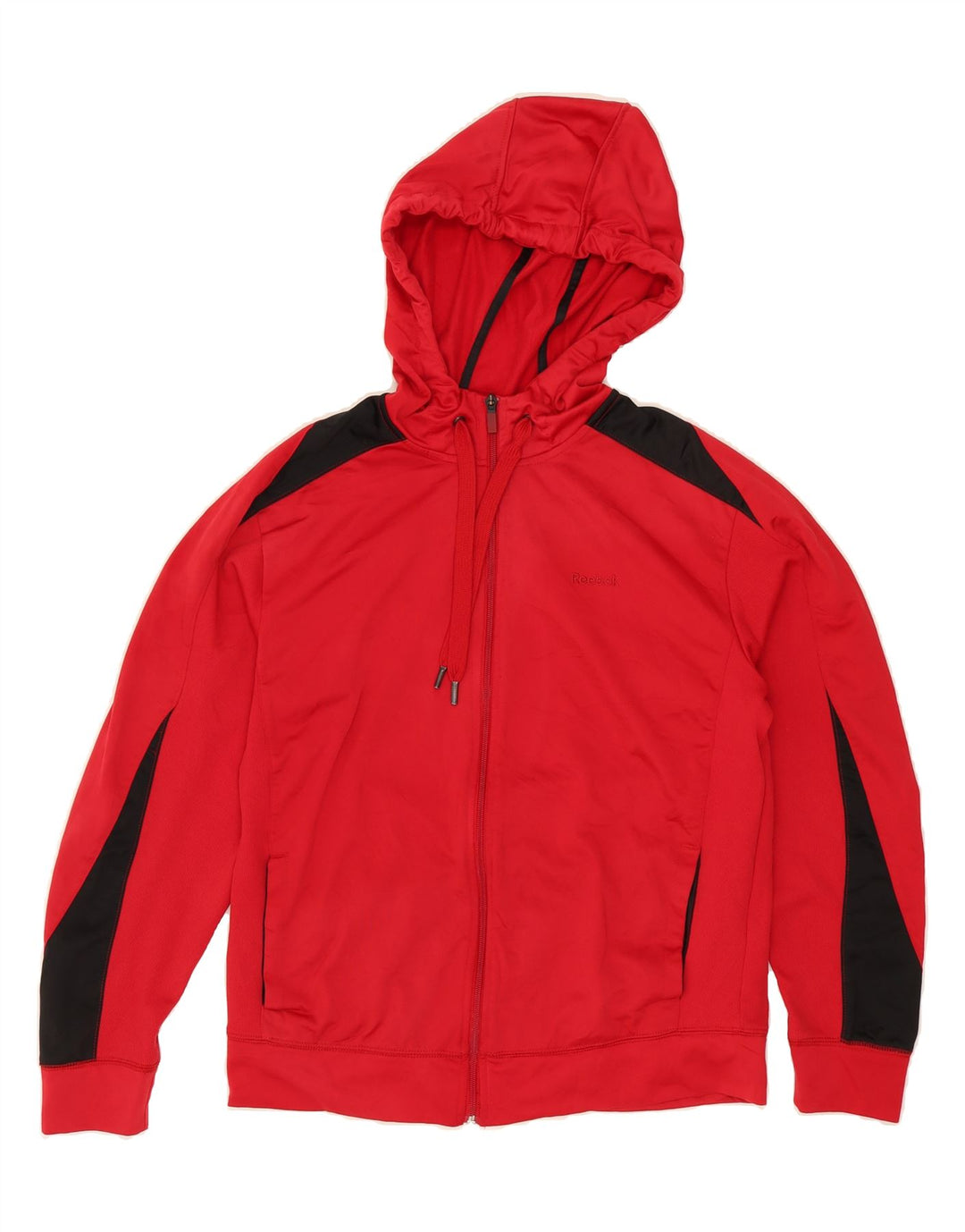 REEBOK Mens Zip Hoodie Sweater Medium Red Colourblock Polyester Vintage Reebok and Second-Hand Reebok from Messina Hembry 