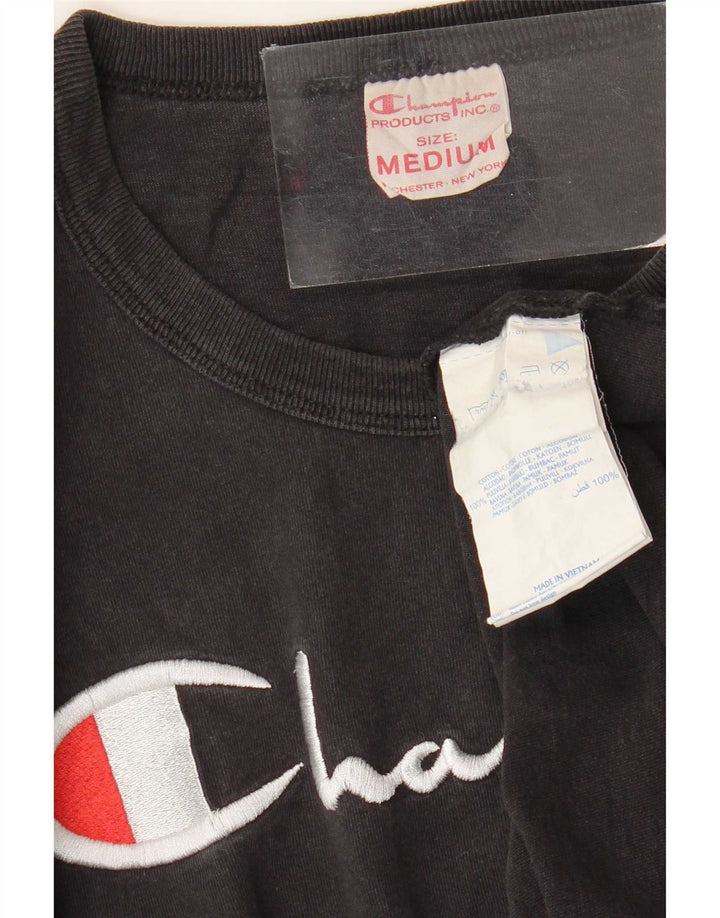 Champion Mens Graphic T-Shirt Top Medium Black Cotton