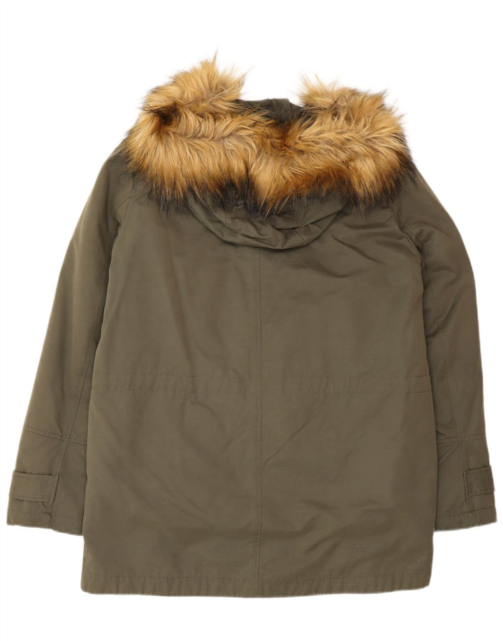 Übergroße Parka-Jacke mit Kapuze von Zara für Damen, UK 10, Größe S, Khaki, Polyester